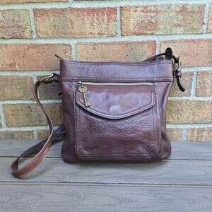 Fossil Bag Brown Pebbled Leather Purse Handbag Key Charm